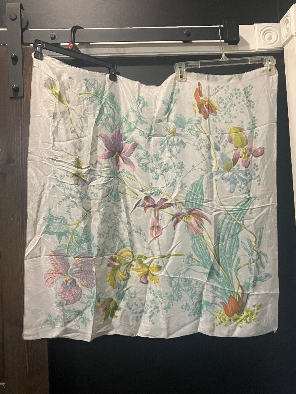 Vintage 100% Silk Hand Screened & Rolled Orchid Floral Scarf Made in USA
